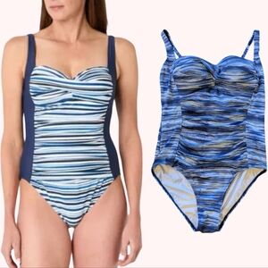 NWOT One-piece Stripes Swimsuit With Tummy Control Ruched Sides - Small